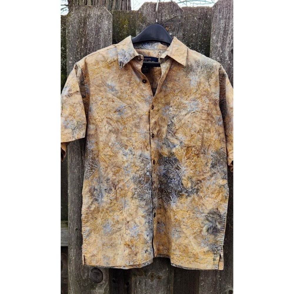 Pete Huntington Bali Hawaiian Button Up Shirt Mens Medium Abstract Floral